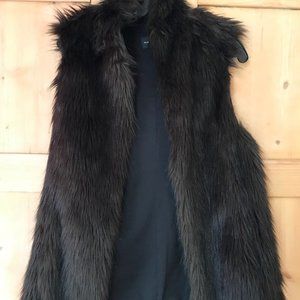 Club Monaco dark brown long faux fur vest, size XS